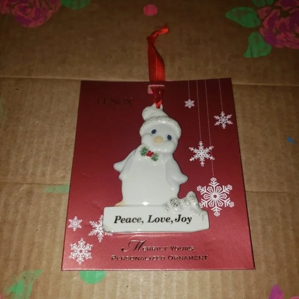 LENOX MERRILY YOURS PEACE, LOVE, JOY PENGUIN CHRISTMAS ORNAMENT